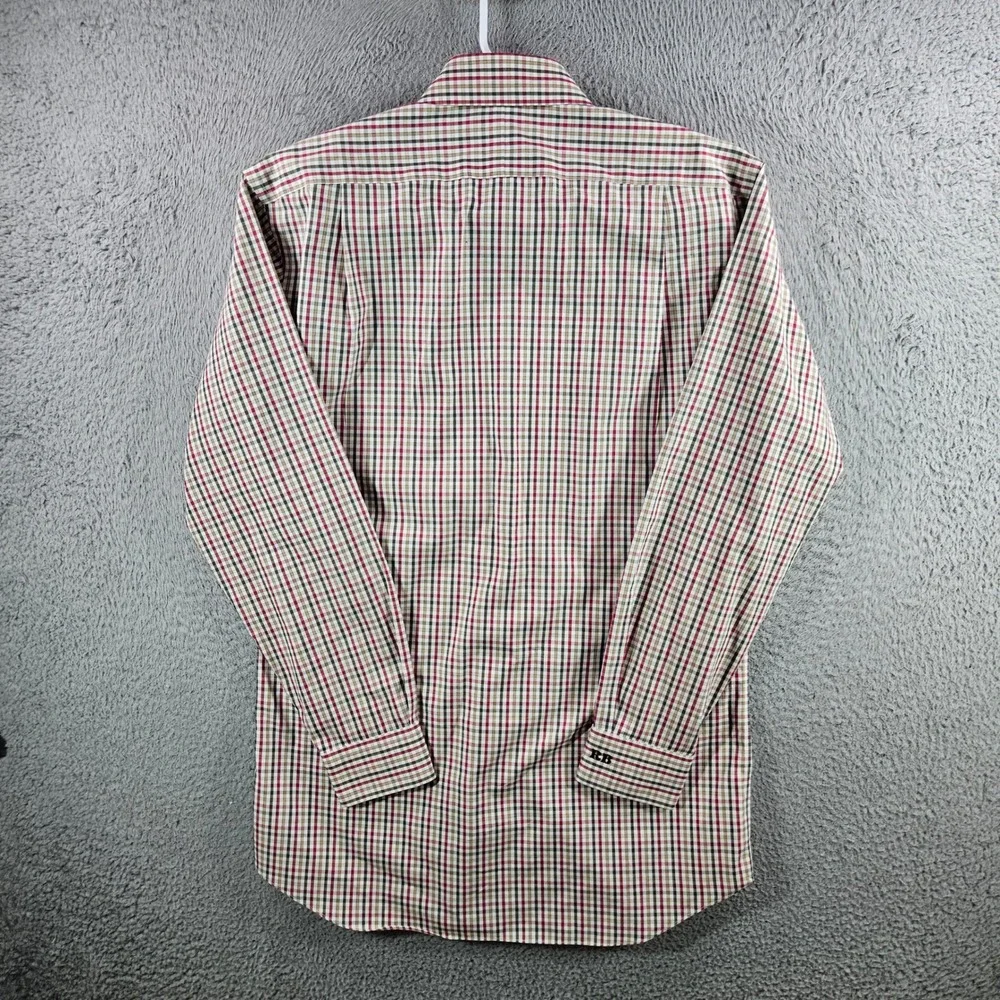 Paul Fredrick Mens 16-34 Slim Fit Non-Iron Cotton Check Dress Shirt Red Tan RB